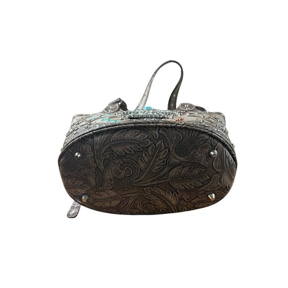 Cowgirl Trendy Tote Bag Concealed Weapon Rhinestone Studded Turquiose Southwest - Picture 10 of 14